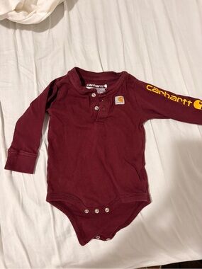 Carhartt Toddler Long-Sleeve One-Piece Bodysuit in Burgundy with Yellow Logo